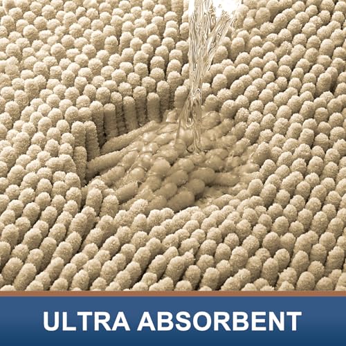 Smiry Luxury Chenille Bathroom Rugs 47x24, Extra Soft and Absorbent Shaggy Bath Mat, Machine Washable, Non-Slip Plush Carpet Runner for Tub, Shower, and Floor, Home Decor Accessories, Ivory