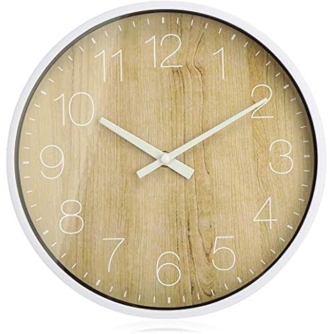 com-four® Reloj de Pared analógico con Esfera de Reloj Grande en diseño de Madera Cover