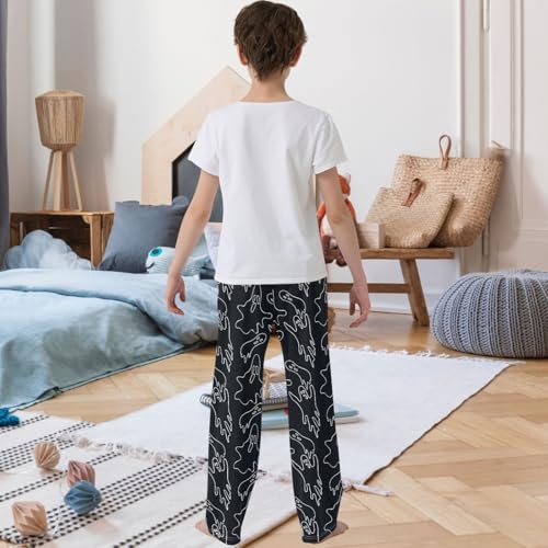 Boy's Lounge Pants White Ghost Line Doodle Black Kids Jogger Pants Elastic Waist Long Bottoms with Pockets 6-14 Y3