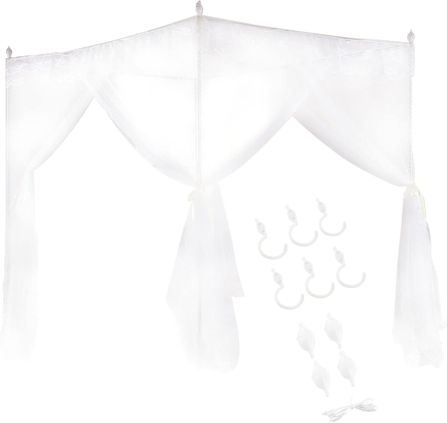 GIFTER Luxury Princess Style Bed Curtain Canopy Netting Polyester Net with Three Side Openings Breathable Easy Access Machine Washable