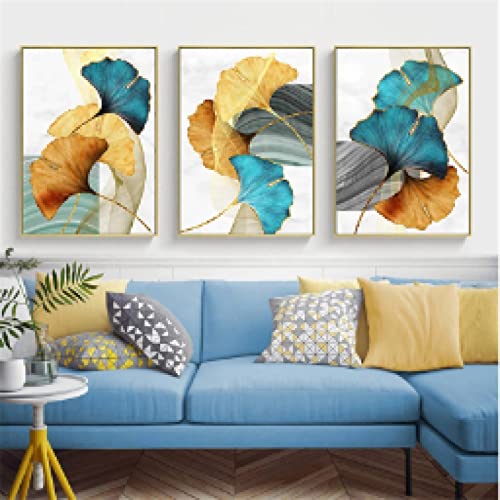 Toile de ginkgo coloree art mural abstrait nordique impression premium pour decoration interieure