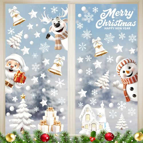 {Adhesivos Navidad Escaparates Adhesivos 146Pcs Pegatinas Navidad Ventanas Cristal, Adornos de Navidad para Ventanas, Vinilos Navidad Escaparate Reutilizable,...