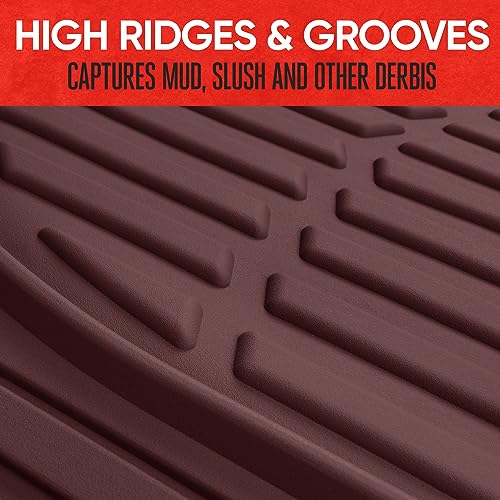 Image of Motor Trend FlexTough Floor Mats for Cars, Burgundy Deep Dish All-Weather Car Mats, Waterproof Trim-To Fit Automotive Cars Trucks SUV, Universal Liner Accessories