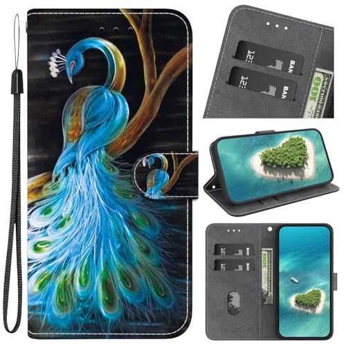 Carcasa para OnePlus Nord CE4 5G, diseño retro de piel sintética, cartera de protección [función atril para tarjetas de crédito, ticket Flip Case para OnePlus Nord CE4 5G pavo real macho
