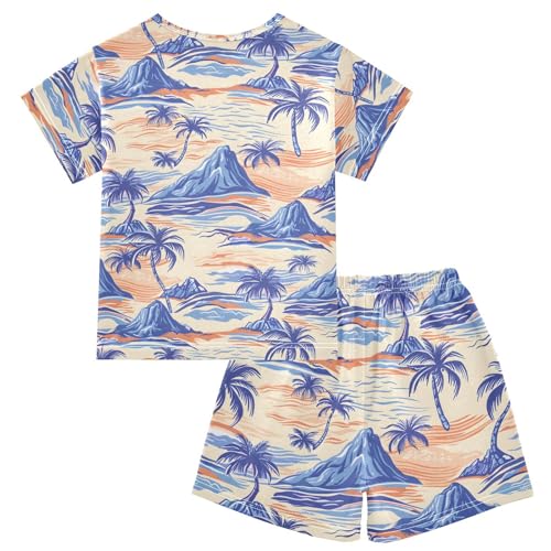 ALAZA Colored Palm Tree Mountain Pajamas Short Sleeve 2 Piece Sleepwear Top and Bottom Pajama Set Unisex2