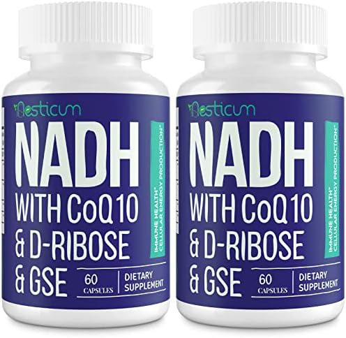 Aesticum NADH 50mg + CoQ10 200mg + D-Ribose 150mg Supplement, Boosting NAD+ Supplements for Immune System, Cellular Energy, Focus, Reduced Nicotinamide Adenine Dinucleotide, 120 Veggie Capsules