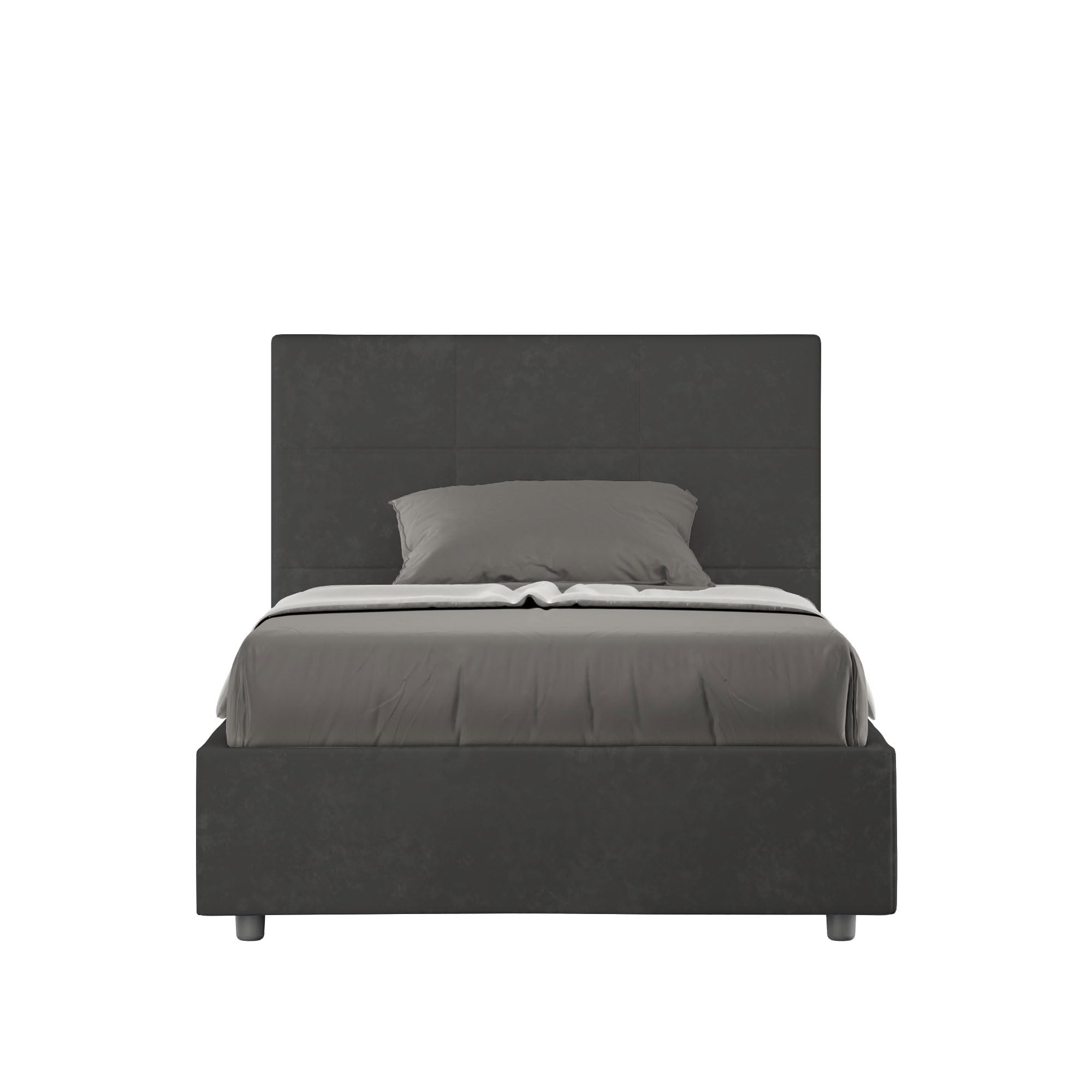 Letto Queen Size in Microfibra Grigio Mika con contenitore imbottito 120x190