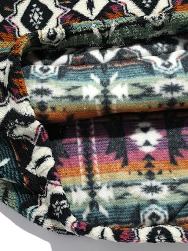 Image of ZAFUL Men 1 /4 Zipper Ethnic Aztec Fleece Unisex Winter Sweatshirt Tops 2026 | Funnel Neck Fluffy Polar Fleece Faux Sherpa Soft Thermal Pullover Kangaroo Pocket Jacket Hoodie Tops