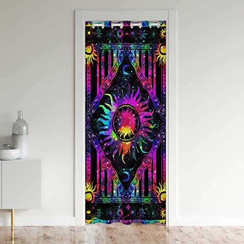 Sun Moon Blackout Curtain, Rainbow Tie Dye Door Curtain For Doorway Privacy Psychedelic Celestial Astrology Hippie Galaxy Cosmic Constellation Zodiac Curtain For Temporary Door Decor 42"W X