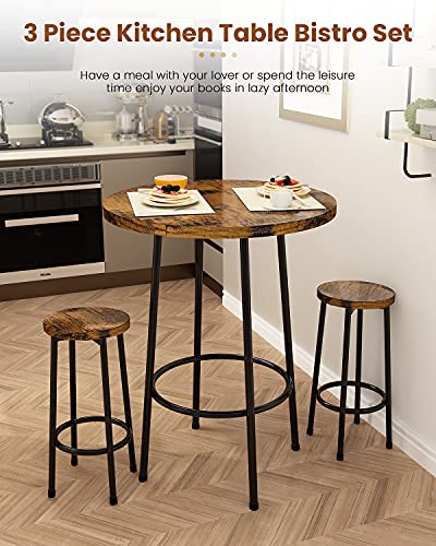 Recaceik 3 Piece Pub Dining Set, Modern Round Bar Table And Stools For 2 Kitchen Counter Height Wood Top Bistro Easy Assemble For Breakfast Nook Living Room Small Space Restaurant, Rustic Brown 23 #TOP2