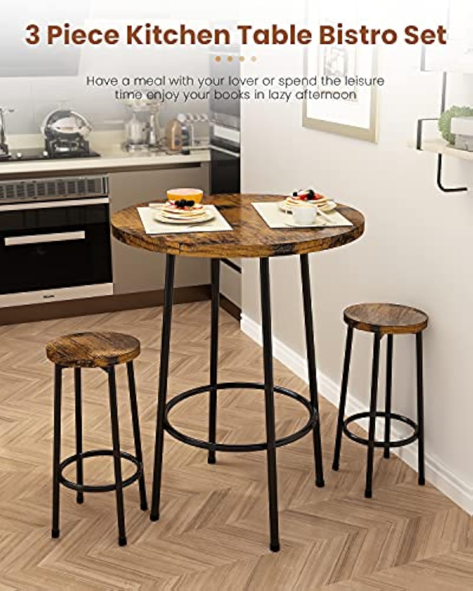 3 Piece Pub Dining Set, Modern Bar Table with Stools