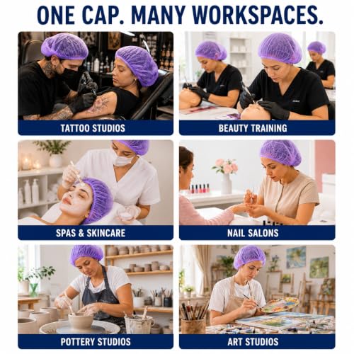 Image of Disposable Bouffant Caps, 21inches Hair Net, Elastic Dust Cap for Food Service, Kitchen Head Cover (Purple)