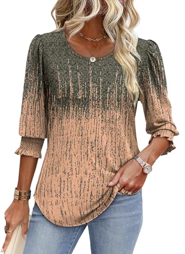 Image of XIEERDUO Blouses for Women Dressy Casual 3 /4 Length Sleeve Womens Tops with Smocked Cuffs