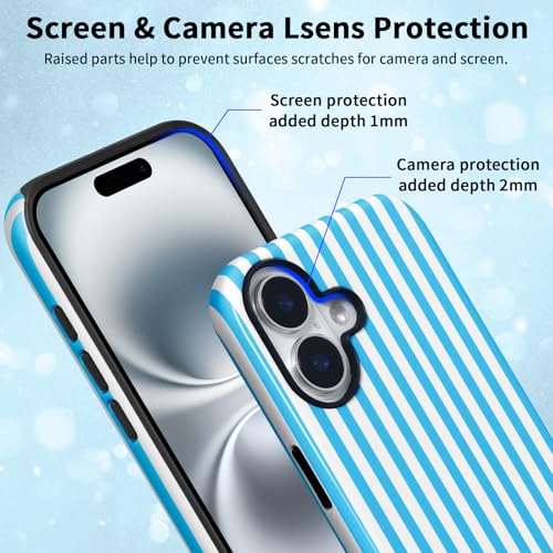 Coque iPhone 16 esthétique bleue à rayures pour le bureau et le quotidien - 3