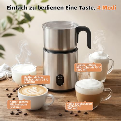 NAPASA 500ml Elektrisch Milchaufschäumer für Milchschaum & Heiße Milch, 4-in-1 Elektrischer Milchschäumer Induktion, Abnehmbare Behälter,Spülmaschinenfest, Milk Frother für Latte Cappuccino Macchiato – Bild 3