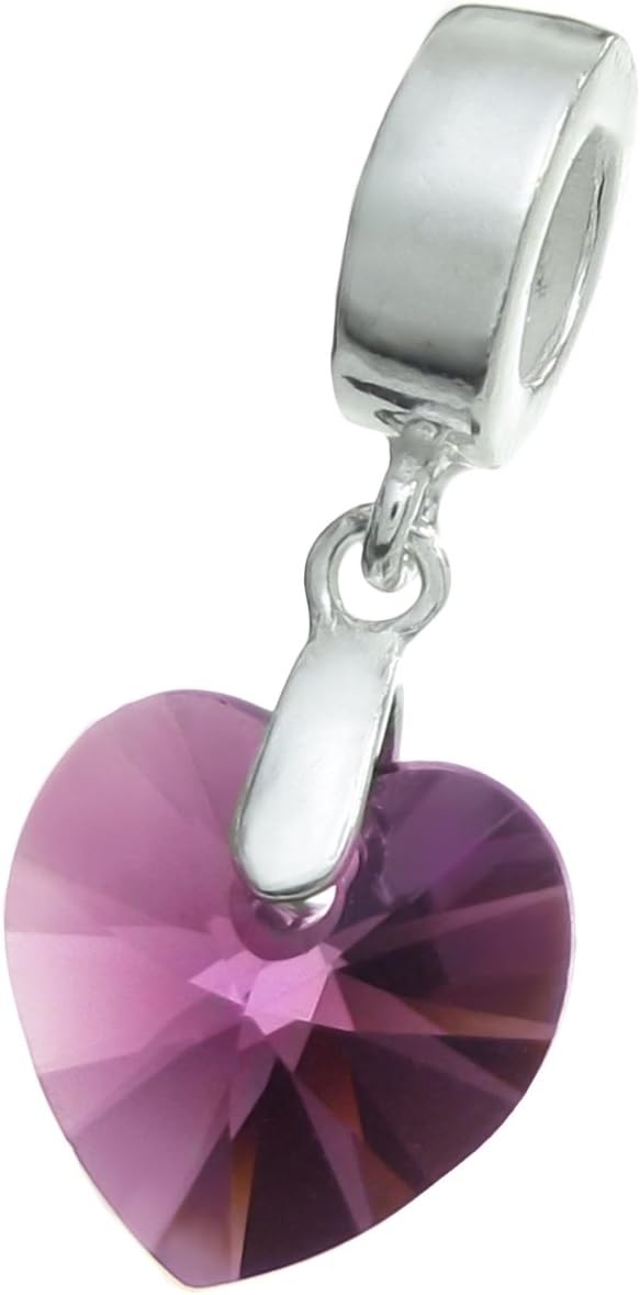 Dreambell Sterling Silver Austrian Elements Birthday February Purple Heart European Dangle Charm Using Austria Crystal