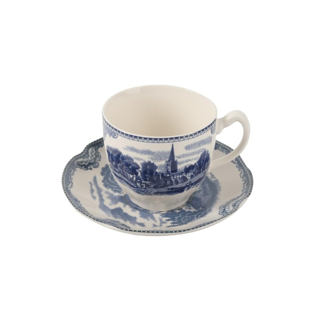 vfdaSWQQ Tea set, Blue Castle European Retro Court Style Ceramic Coffee Cup and Saucer Set Afternoon Tea(Blue)