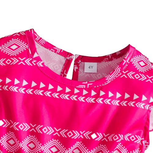 Toddler Girl Dresses - Casual Geometric Pattern Belted Dress - Toddler Girl Shirts Dress Sleeved Size（3-7T）2