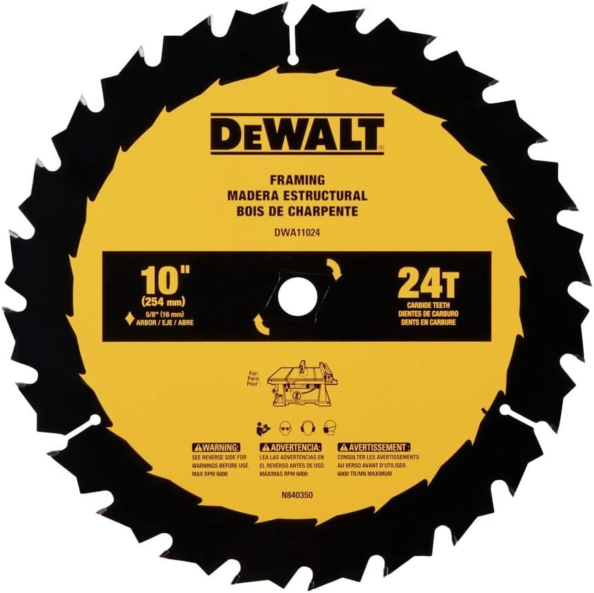DEWALT 10 in. 24 Tooth General Purpose Saw Blade, Ultra Sharp Carbide Table Saw Blade (DWA11024)