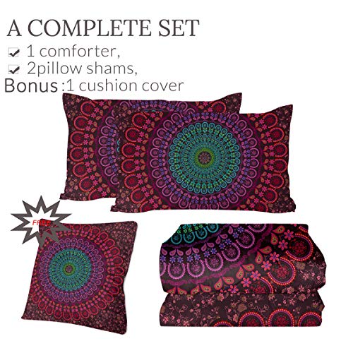 Sleepwish Boho Comforter Mandala Hippie Bedding 4 Pieces Full Size Quilt With 2 Pillow Shams And 1 Cushion Cover Red Bohemian Bed Set Reversible Full Bedspreads #TOP2