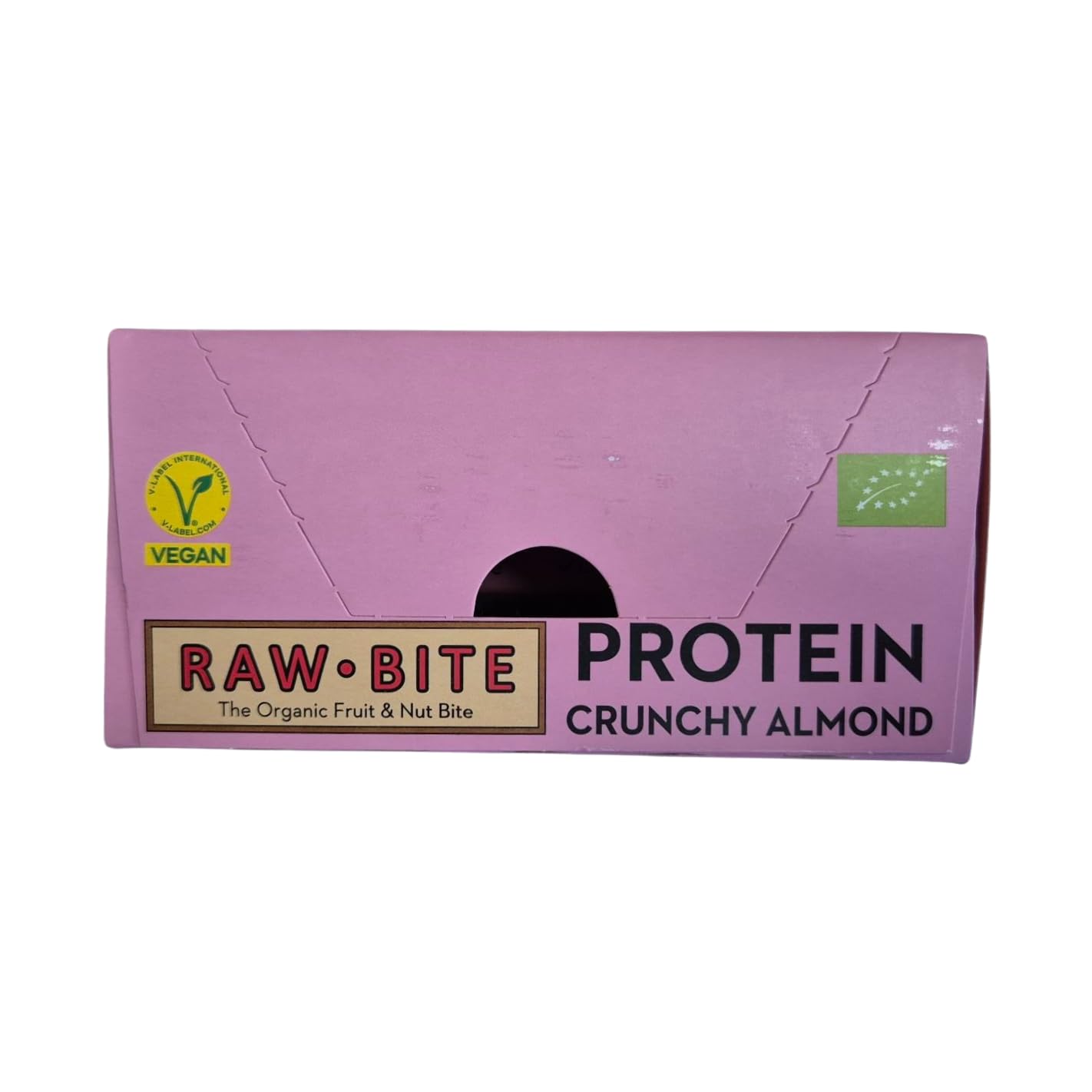 Raw Bite Protein Riegel Crunchy Almond mit 21g Eiweiß High in Protein 12 Bio Proteinriegel in Vorteilsbox mit Reisprotein, Datteln, Mandeln, Kürbiskernen & Kakao , 12 x 45 g