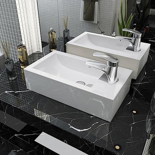 Lavabo rectangular blanco compacto para ahorrar espacio en aseos 3