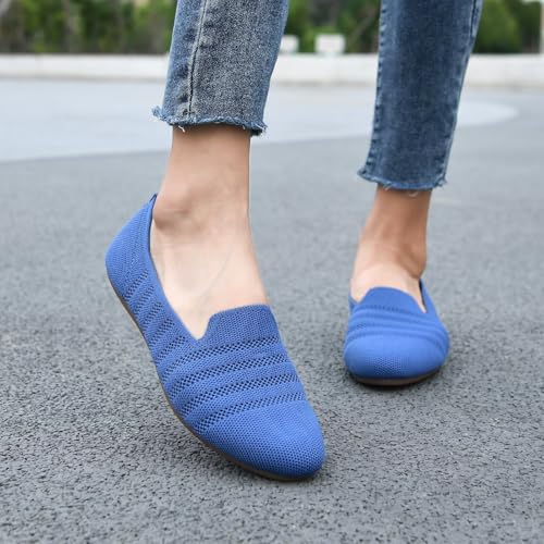 Image of poemlady Women's Ballet Flat Shoes Dress Shoes Knit Round Toe Slip On Ballerina Walking Flats Shoes for Woman Low Wedge Casual