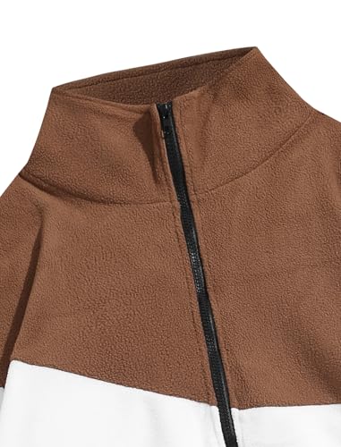 Image of ZAFUL Men's Casual Colorblock Sherpa Jacket Long Sleeve Full-Zip Teddy Coat Retro Style Fleece Shacket with Pockets