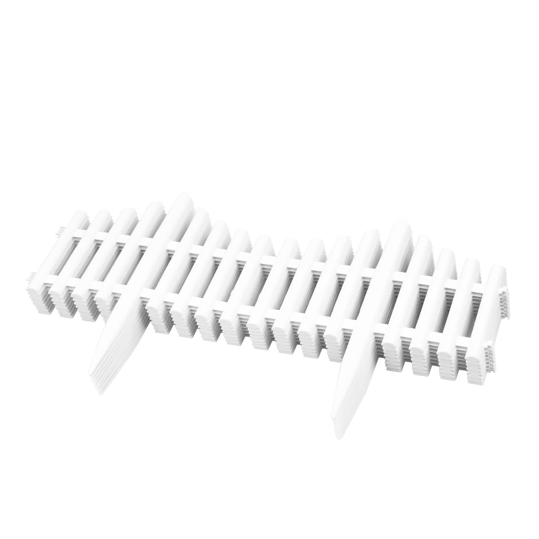 KCT 1 Pack White Picket Fence Garden Border –Interlocking Flexible Lawn Plant Flowerbed Panels – 8 Pieces Total