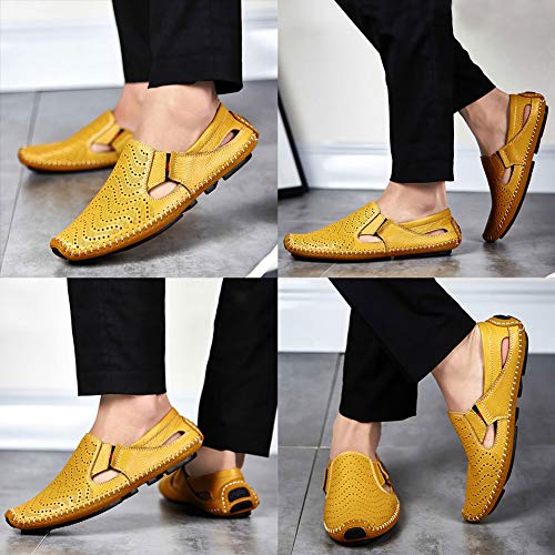 Image of Men's Driving Shoes Leather Slipper Casual Slip on Loafers | Top Grain Leather Upper, Moccasin Toe, Slip-on, Traction Rubber Outsole, Mens Dress Shoes, Mens Casual Loafers