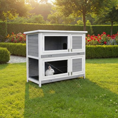 MyAnimal Hasenstall MH-20 | 120x51x105 cm - Kaninchenstall mit Freilaufgehege - Doppelstockhaus 2 Ebenen - Hasenkäfig - Holz imprägniert - Kaninchenkäfig Winterfest - Indoor & Outdoor (Grau/Weiß) MyAnimal Hasenstall MH-20 | 120x51x105 cm - Kaninchenstall mit Freilaufgehege - Doppelstockhaus 2 Ebenen - Hasenkäfig - Holz imprägniert - Kaninchenkäfig Winterfest - Indoor & Outdoor (Grau/Weiß)