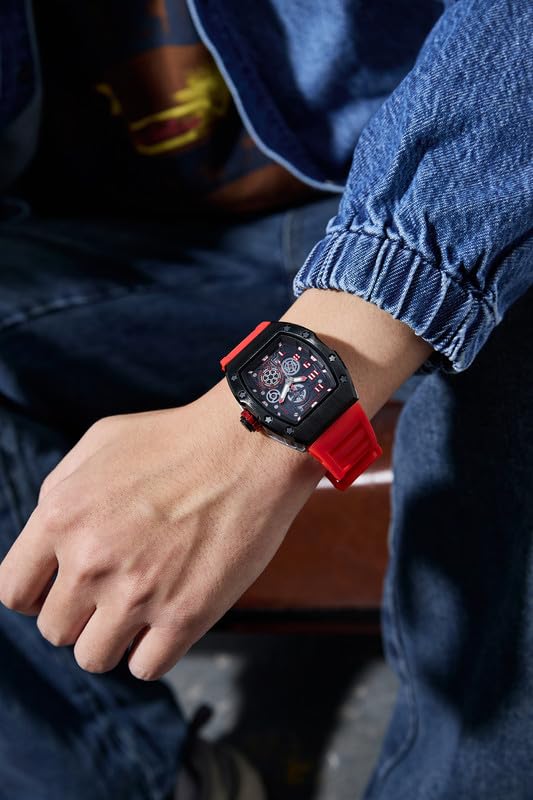 Image of Giordano Square Analog Casual Sporty Watch for Men - Mechanical-Inspired Design dial, Quartz Movement, Silicon Strap and Date Display Function - GZ-50150