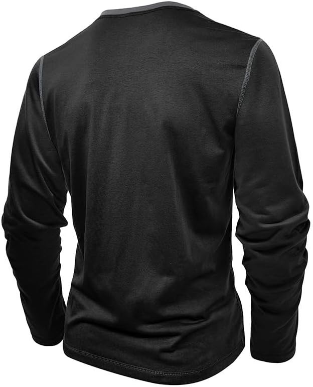 Mens Henley Shirts Long Sleeve Casual Button T-Shirt Classic Basic Cotton Lightweight Stylish Pullover Tees - Image 3