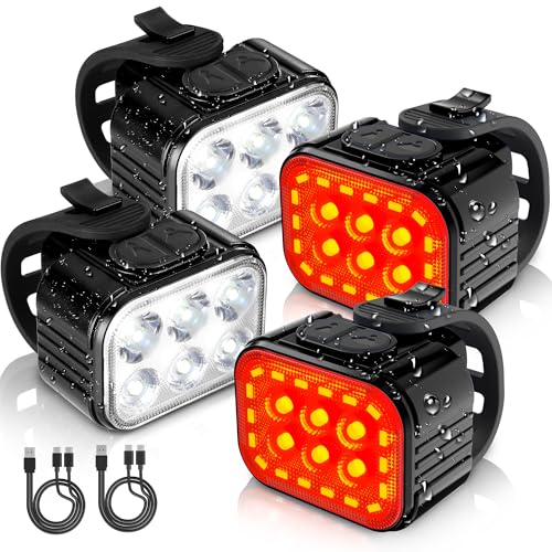 WORKPRO Bike Lights Set [8+13 Modes], Rechargeable Bicycle