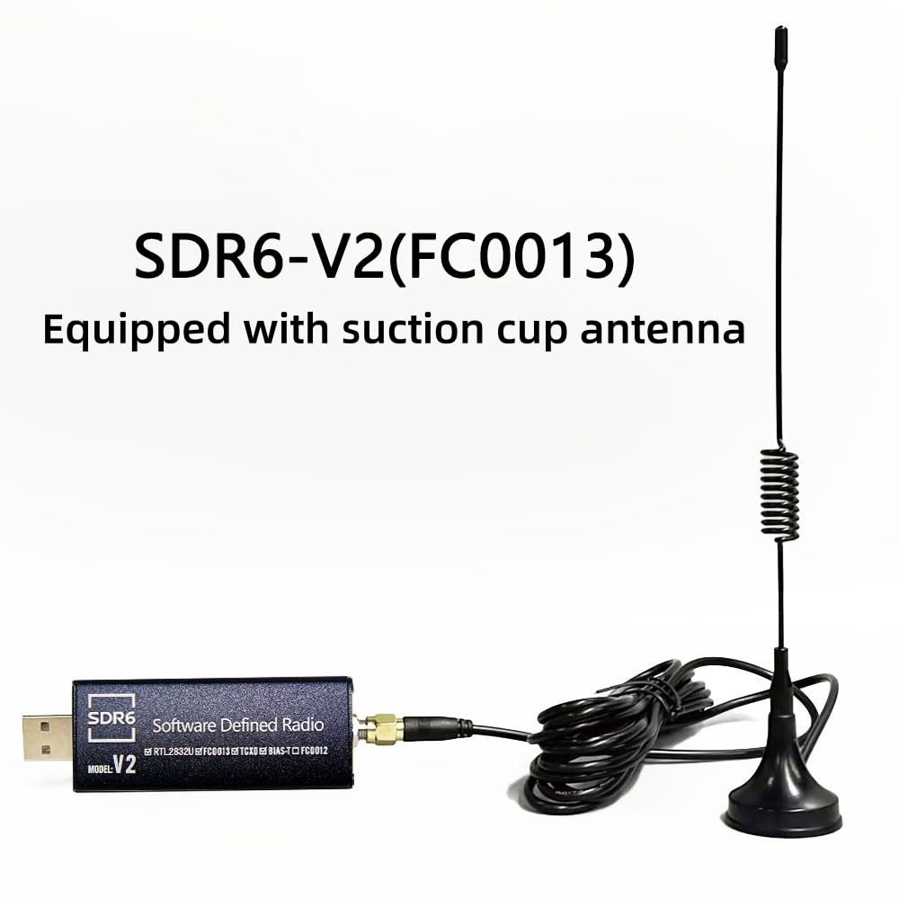 SDR6 V2 Ricevitore Radio RTL2832U USB 2.0 22-1100 MHz (SDR6 V2(FC0013) Kit antenna base magnetica)