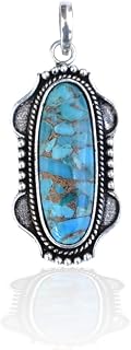 Blue Copper Turquoise Pendant- 925 Sterling Silver Plated Pendant- Blue Gemstone Pendant-Oval Shape Cabochon Gemstone Pendant- P39I