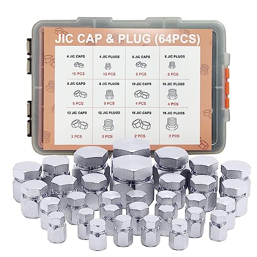 64 Pcs Hydraulic Hose Caps And Plugs Kit, 37 JIC Cap And