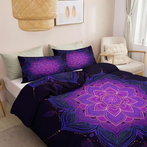 Housse de couette 200x200 sans repassage parure de lit microfibre violette - 3