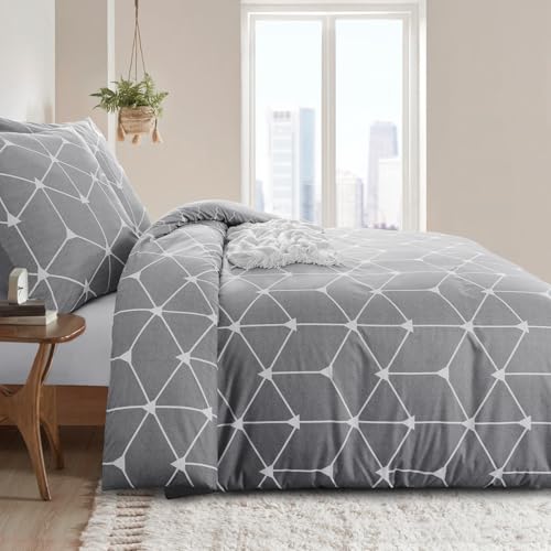 RUIKASI Bettwäsche 155x220 2 teilig Hellgrau - Bettbezug 155 x 220 Set mit Geometrie Muster… – Ansicht 3
