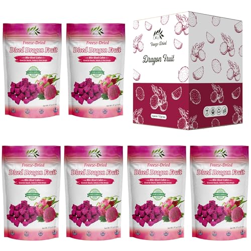 Image of CHAVI Freeze-Dried Diced Dragon Fruit Snack | 12 oz | Pack of 6 x 2 oz - Healthy 1 Ingredient Superfood - No Added Sugars or Preservatives - Non-GMO, Vegan, Gluten-Free