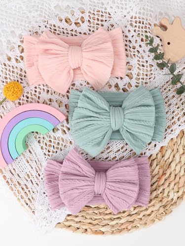 DRESHOW 3 Pack Baby Headbands for Girls Newborn Baby Nylon Headbands with Bows Hair Accessories, 3 Pack Bow Style 85-04 - Image 4