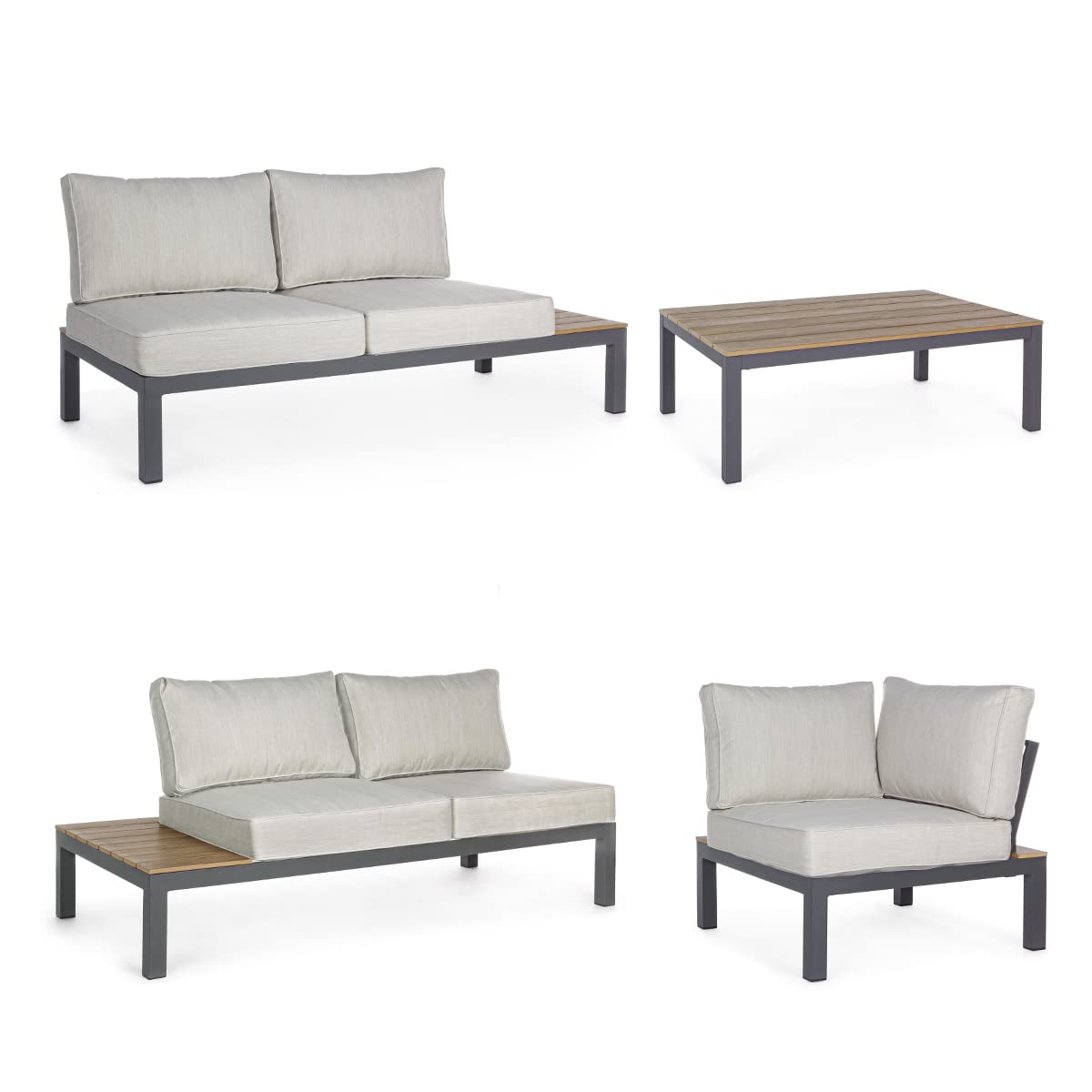 Yellowshop - ELLY Set salotto angolare giardino 5 posti con cuscini sfoderabili e tavolino in alluminio Antracite o Bianco, arredare spazi outdoor, design moderno, ambiente rilassante. (Antracite)