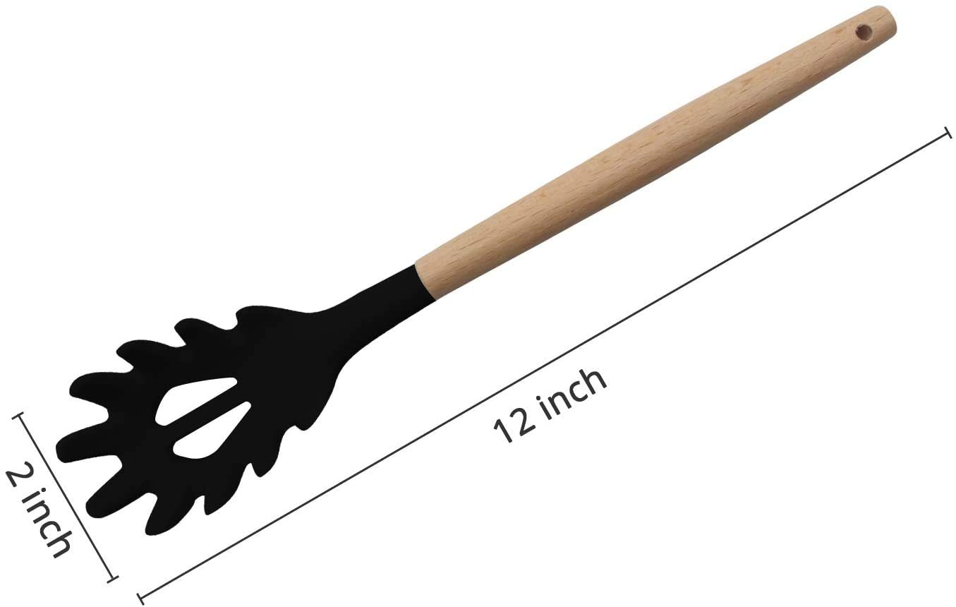 P-Plus International Silicone Pasta Fork, Food Grade Noodle Spoon with Natural Wooden Handle, BPA Free, Spaghetti Strainer & Server Spoon (Black, Pack of 1) P-Plus International Silicone Pasta Fork, Food Grade Noodle Spoon with Natural Wooden Handle, BPA Free, Spaghetti Strainer & Server Spoon (Black, Pack of 1)