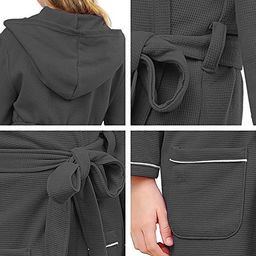 V.&Grin Girls Cotton Robes,Toddler Hooded Soft Lightweight Kids Waffle Bathrobe For Girls 3-14 Years（Gray 4T #TOP4