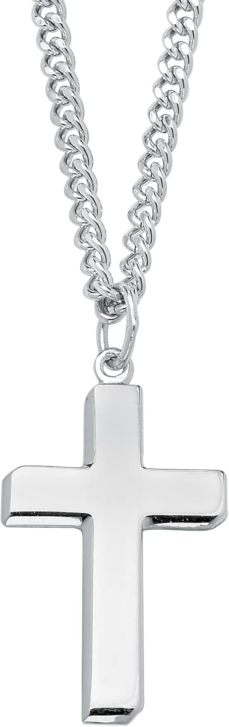 PalmBeach Men's Sterling Silver Cross Pendant (17mm) with 24 inch Chain