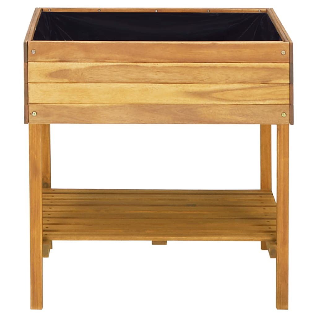 Wysoka donica z litego drewna akacjowego, 78,5 x 58,5 x 78,5 cm, z folią PCW i półką, do ogrodu, na taras, balkon, donica na kwiaty, zioła, warzywa, do użytku wewnątrz i na zewnątrz