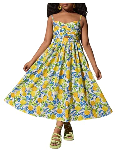 Girl's Lemon Graphic Cami Dress Spaghetti Strap Sleeveless Flowy Vacation Sundress