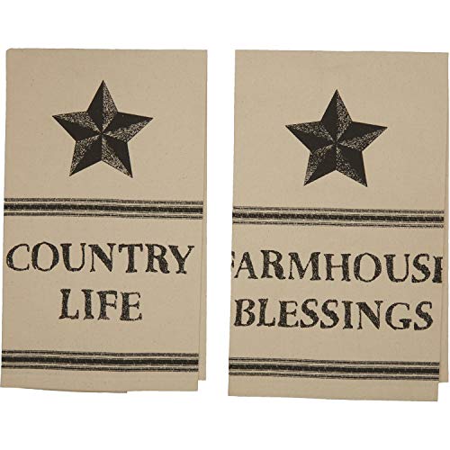 VHC-Brands-Farmhouse-Star-Country-Life-Blessings-Text-Muslin-Cotton-Primitive-Thanksgiving-Tabletop-Fabric-Loop-Stenciled-Kitchen-Towel-Set-of-2-Antique-Creme-White VHC Brands Farmhouse Star Country Life Blessings Text Muslin Cotton Primitive Thanksgiving Tabletop Fabric Loop Stenciled Kitchen Towel Set of 2 Antique Creme White