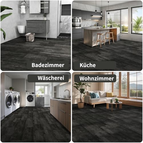 Mulgreat - PVC Bodenbelag - 12 Fliesen Selbstklebende Vinyl-Fliesen - Vinylboden - Betoneffekt - Vinylboden Selbstklebend - 60,96 cm x 30,48 cm Dicke 1,5 mm 2.23m²