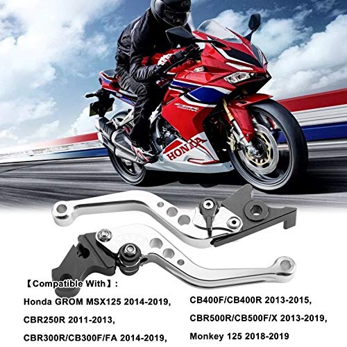 MRELC CNC Short Brake Clutch Levers Compatible Honda GROM MSX125 2014-2019 CBR250R 2011-2013 CBR300R/CB300F/FA 2014-2019 CB400F/CB400R 2013-2015 CBR500R/CB500F/X 2013-2019 Monkey 125 2018-2019,Silver